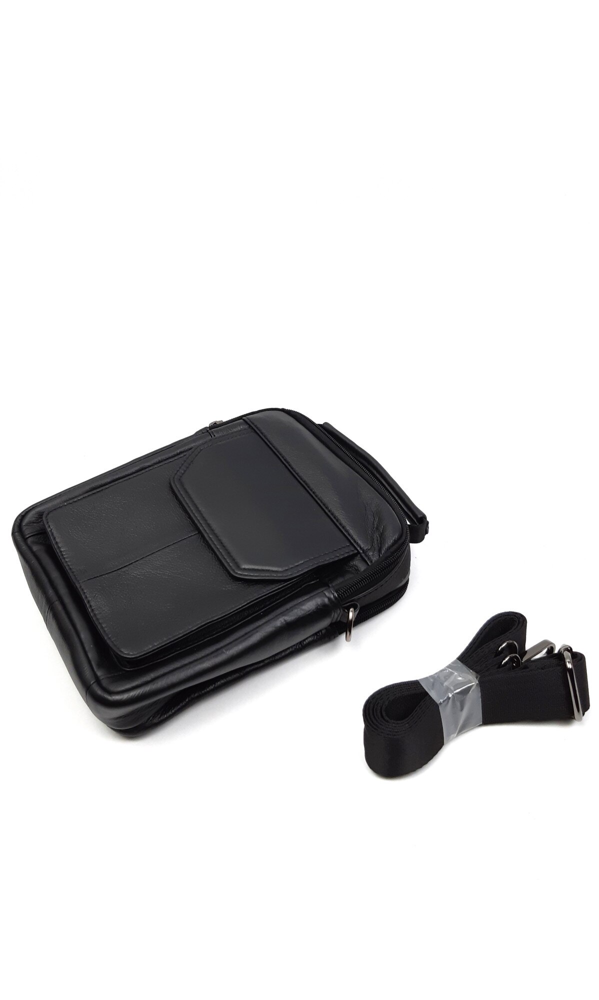 Borseta pentru barbati, de umar, din piele ecologica de culoare neagra - 7509N