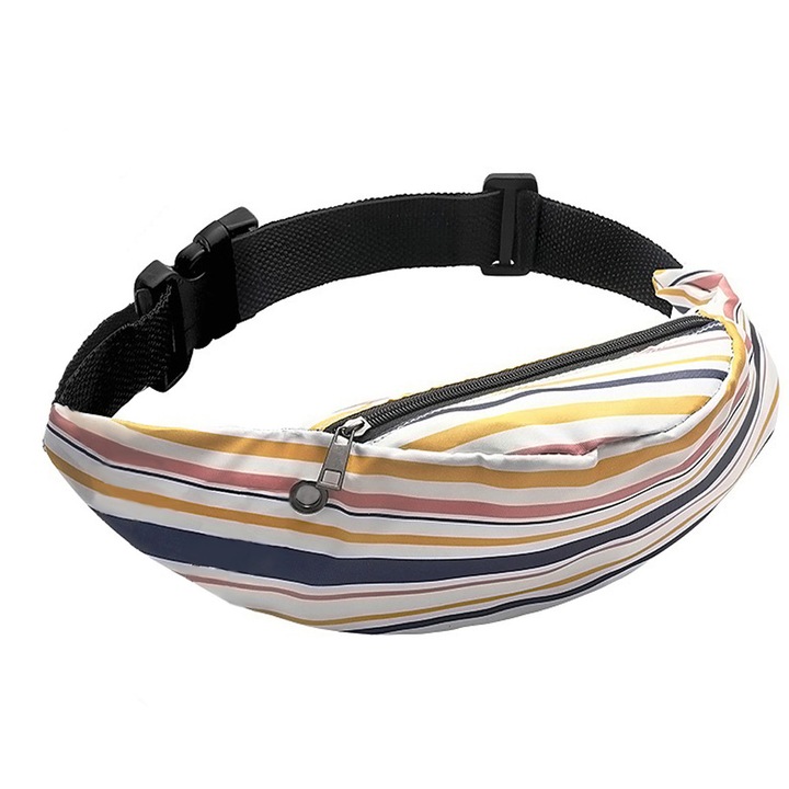 Borseta din fas, unisex, multicolora, model dungi, rezistenta la apa, cu orificiu pentru casti
