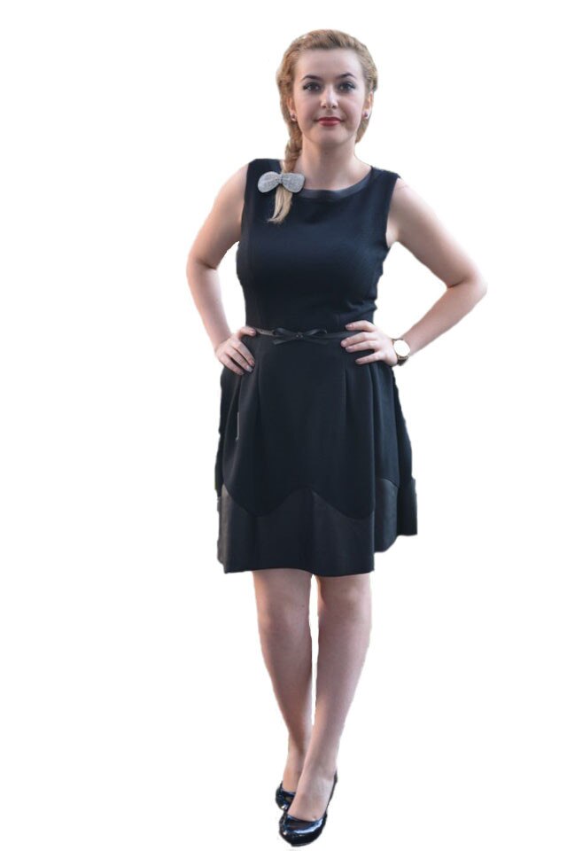 Rochie deosebita cu insertii de piele ecologica, D&J Exclusive, Negru