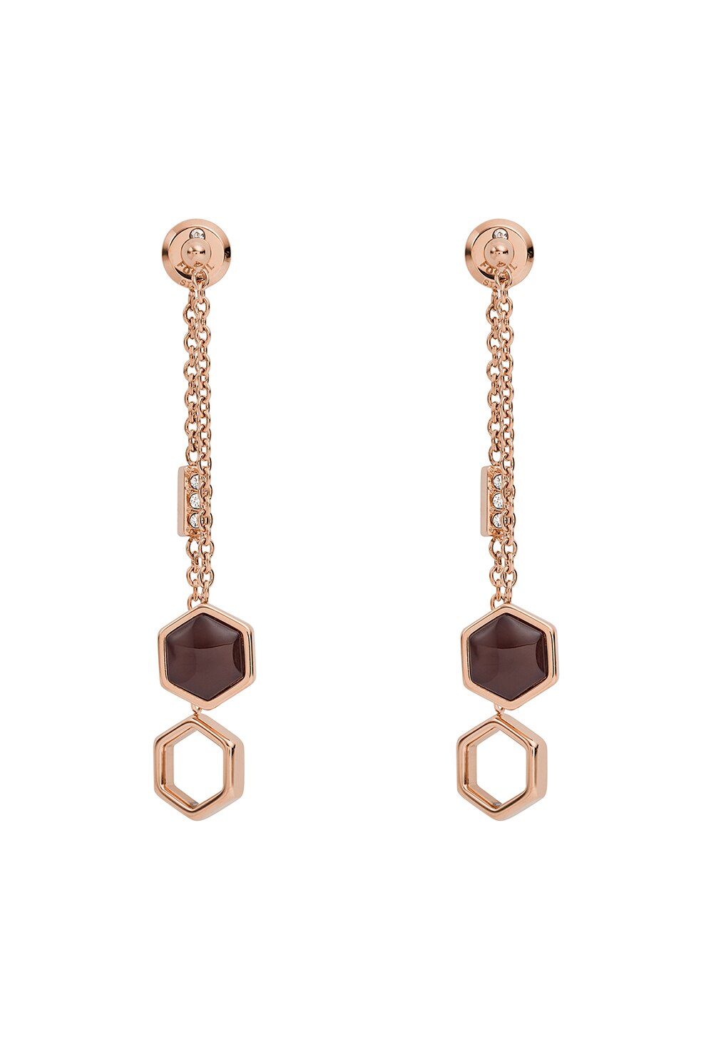 Fossil, Cercei drop decorati cu pietre semipretioase Drop, Auriu rose