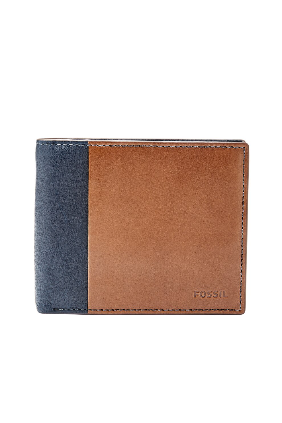Fossil, Portofel de piele pliabil, Bleumarin/Maro