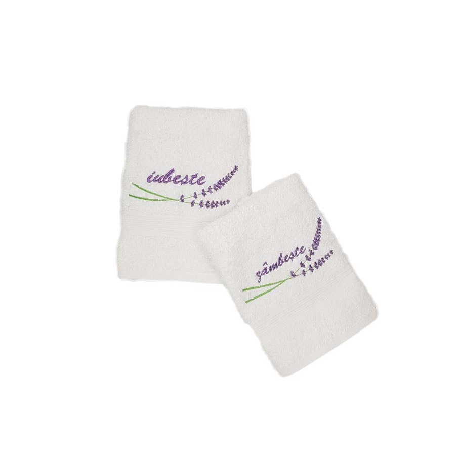 Set 2 prosoape brodate, dimensiune 40x60 cm, bumbac