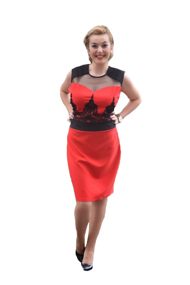 Rochie de ocazie cu decolteu, D&J Exclusive, Rosu