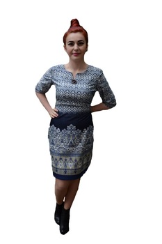 Rochie chic cu imprimeu abstract, D&J Exclusive, Bleumarin-bej Rochie chic cu imprimeu abstract, D&J Exclusive, Bleumarin-bej