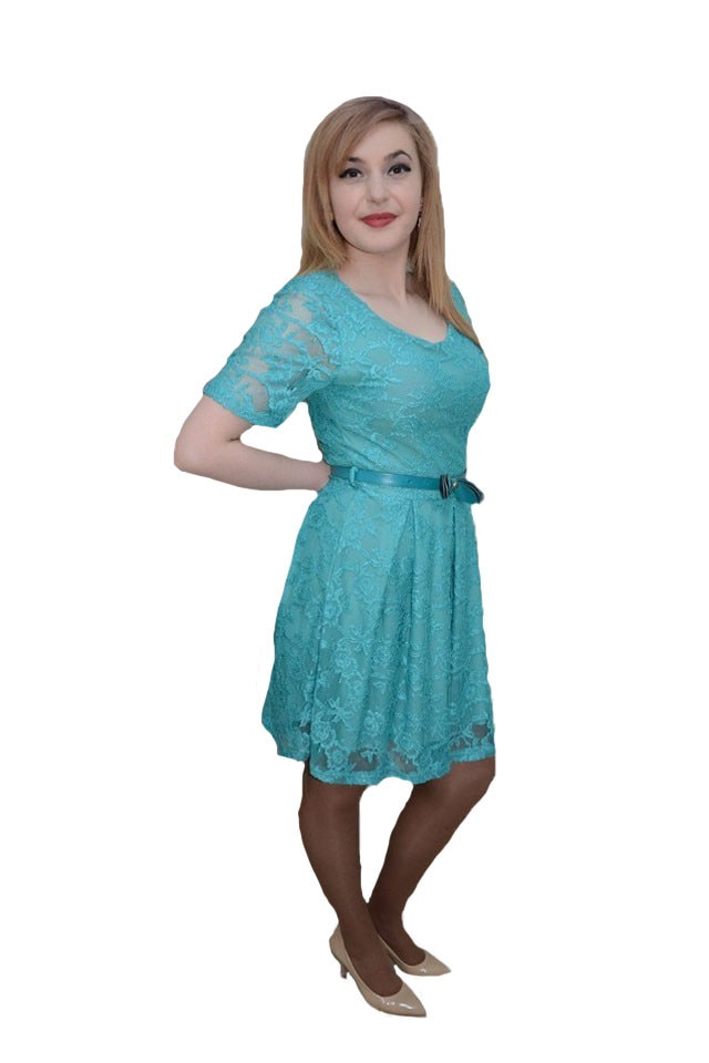 Rochie eleganta din dantela, D&J Exclusive, Turcoaz, Turcoaz