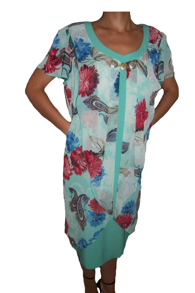 Rochie cambrata cu voal colorat peste,D&J Exclusive, Turcoaz, 48