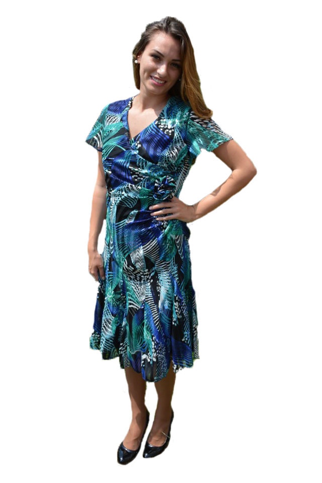 Rochie cu maneca scurta si fronsata la abdomen, D&J Exclusive, Multicolor
