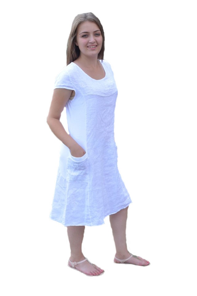 Rochie confortabila de zi, confectionata din in,D&J Exclusive, Alb