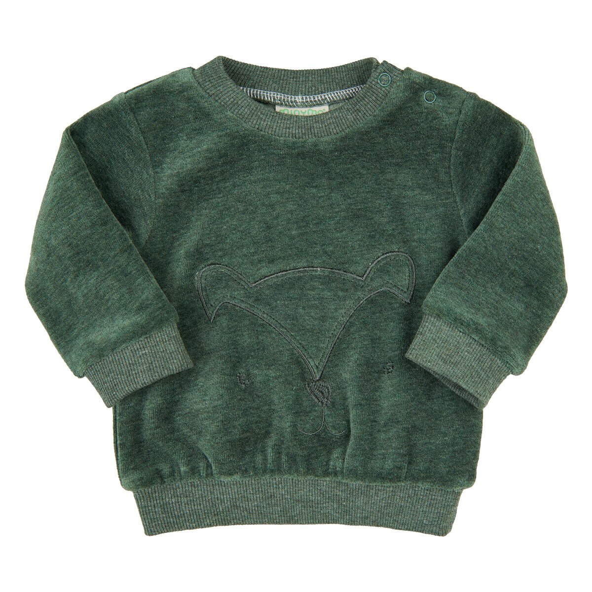Bluza de catifea cu motiv jacard vulpe, Minymo, Verde, 3-6 luni, 68 cm