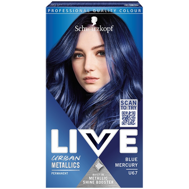 Vopsea de par permanenta Schwarzkopf Live Color Urban Metallics U67 Blue Mercury, 142.5 ml