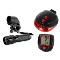 Far fata alloy focus zoom, stop spate laser, ciclocomputer, set complet bicicleta, negru