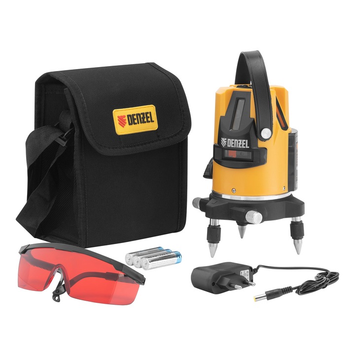 Лазерен нивелир DENZEL, LX3, 10м, ±0,3мм/1м, 635нм, 4 вертикали, 1 хоризонтала, резба 5/8"