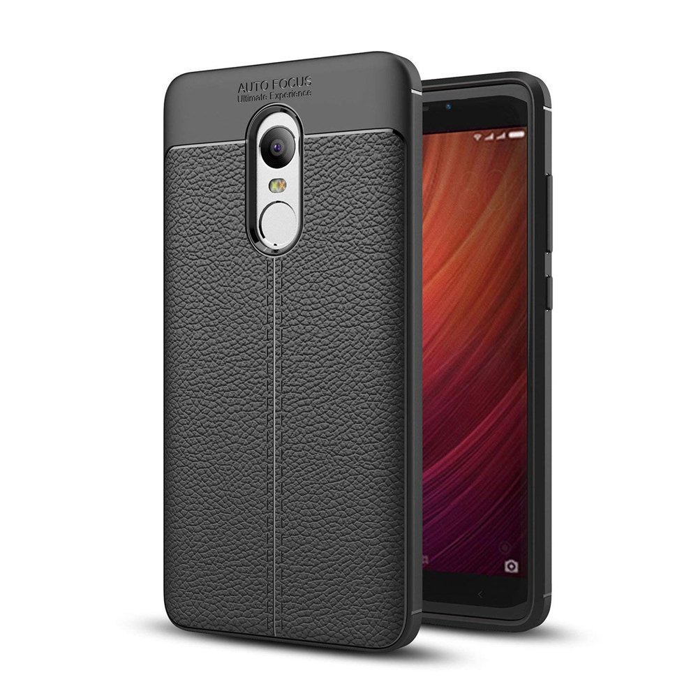 Husa de protectie, Hurtel, Litchi, pentru Xiaomi Redmi 5 Plus / Redmi Note 5, Cauciuc, Negru