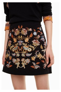 Fusta dama, Desigual, mini, cu imprimeu floral brodat, Bruna, Multicolora Fusta dama, Desigual, mini, cu imprimeu floral brodat, Bruna, Multicolora