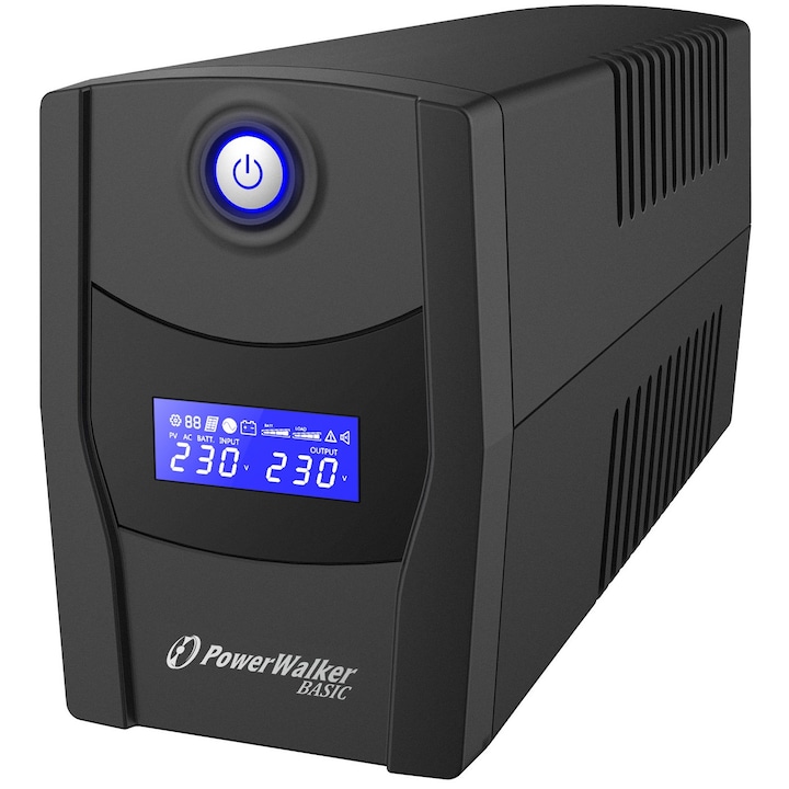 Powerwalker akkumulátor 600VA / 360 W-os interaktív UPS, LCD kijelző, 2xSchuko kimenet, 12V / 7Ah