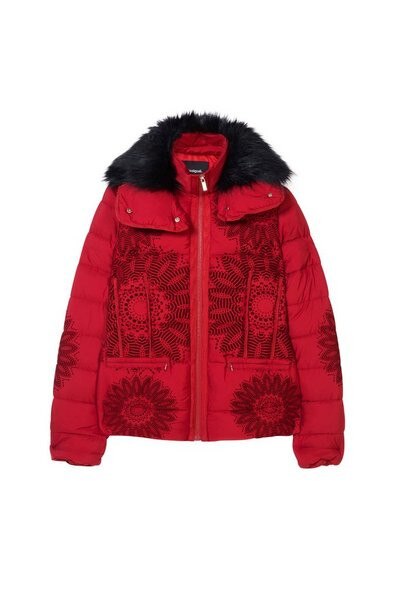 Geaca dama, Desigual, cu imprimeu floral, Komoderi, Rosu