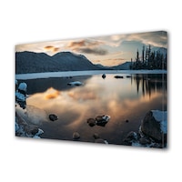 Tablou Canvas Fosforescent, Luminos in Intuneric Premium Art Factory TrueColor Peisaj Multicolor Pietre cu zapada langa apa, Panza pe cadru de lemn, Decoratiuni Moderne pentru Casa, 40 x 60 cm