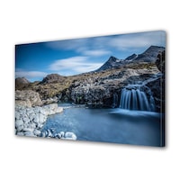 Tablou Canvas Fosforescent, Luminos in Intuneric Premium Art Factory TrueColor Peisaj Multicolor Peisaj cu cascada, pietre si munte , Panza pe cadru de lemn, Decoratiuni Moderne pentru Casa, 40 x 60 cm