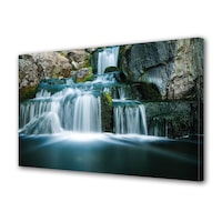 Tablou Canvas Fosforescent, Luminos in Intuneric Premium Art Factory TrueColor Peisaj Multicolor Peisaj cu cascada si stanci , Panza pe cadru de lemn, Decoratiuni Moderne pentru Casa, 20 x 30 cm
