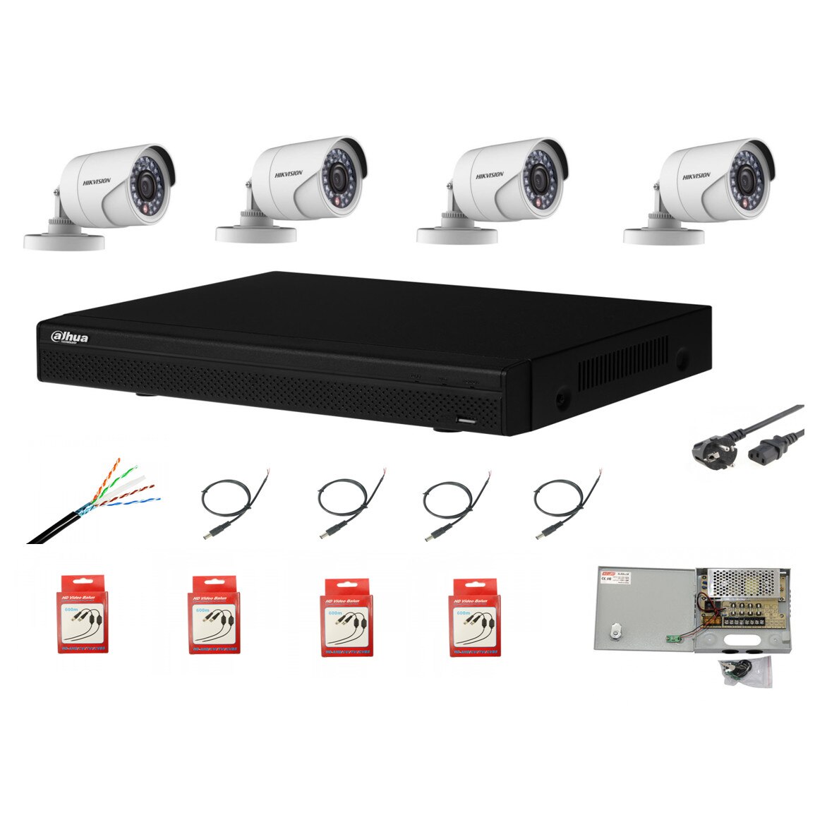 Sistem supraveghere complet 4 camere 2MP IR 20m cu DVR Dahua Pentabrid full hd