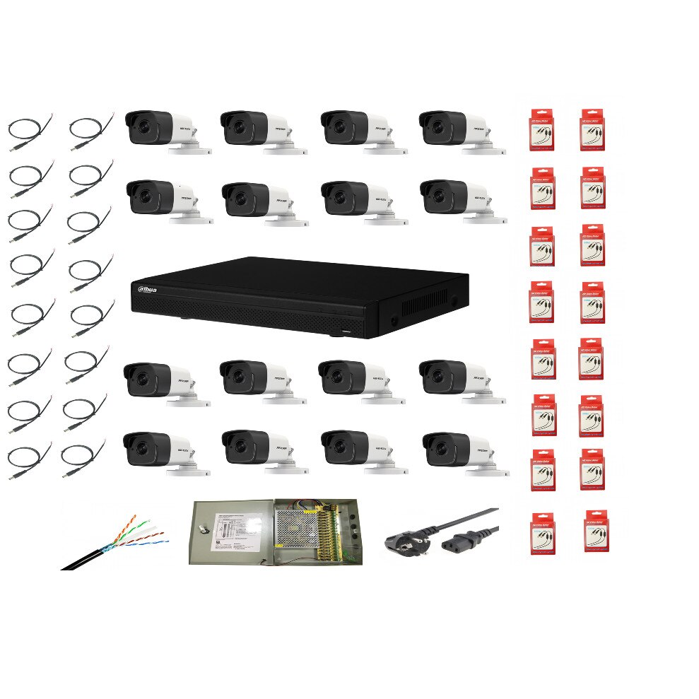 Sistem supraveghere complet 16 camere 2MP, IR 80m cu DVR Dahua Pentabrid full HD