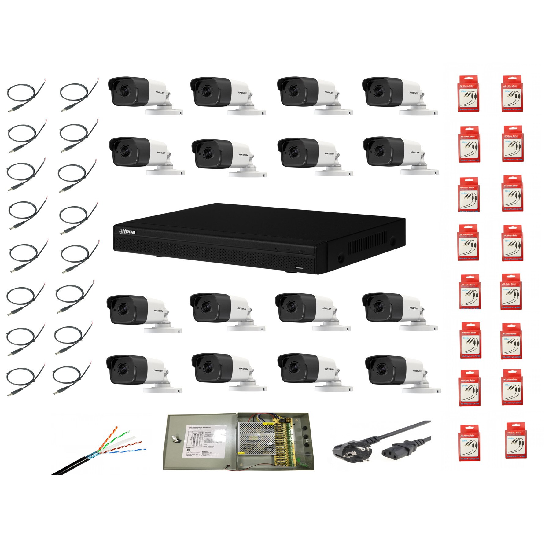 Sistem supraveghere complet 16 camere 2MP IR 40m cu DVR Dahua Pentabrid full hd