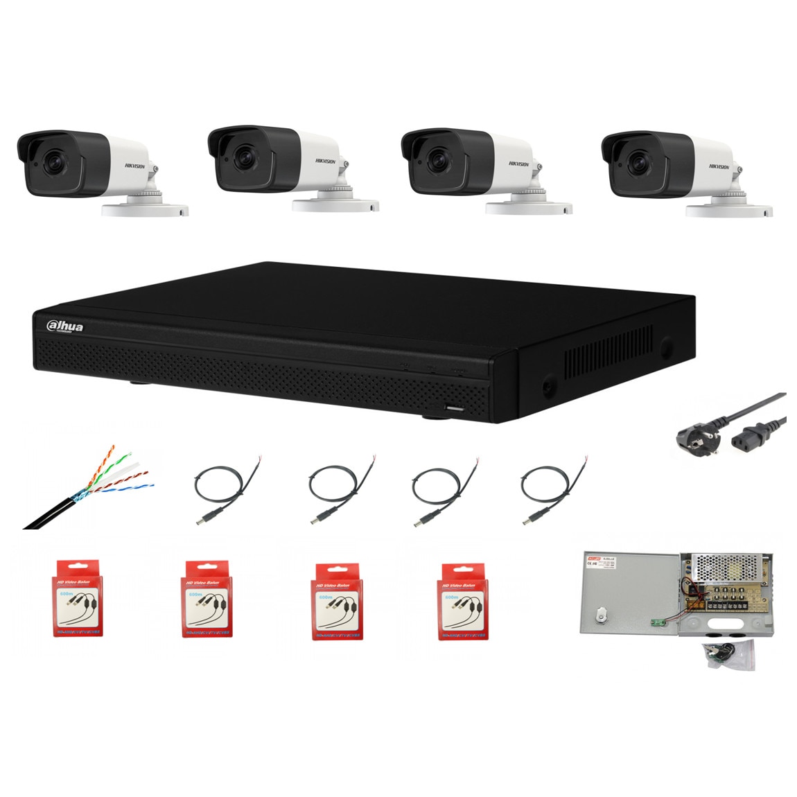 Sistem supraveghere complet 4 camere 2MP IR 40m cu DVR Dahua Pentabrid full hd