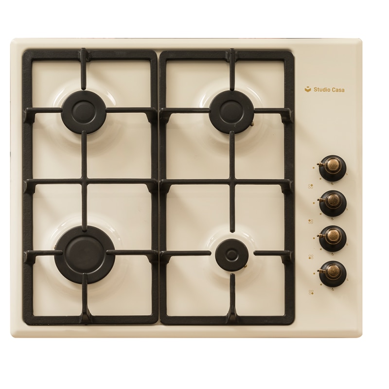 Plita rustica incorporabila Studio Casa Dolce Vita PDV60 Bg, 4 arzatoare gaz, Gratare fonta, Aprindere electrica, Valve de siguranta, Crem
