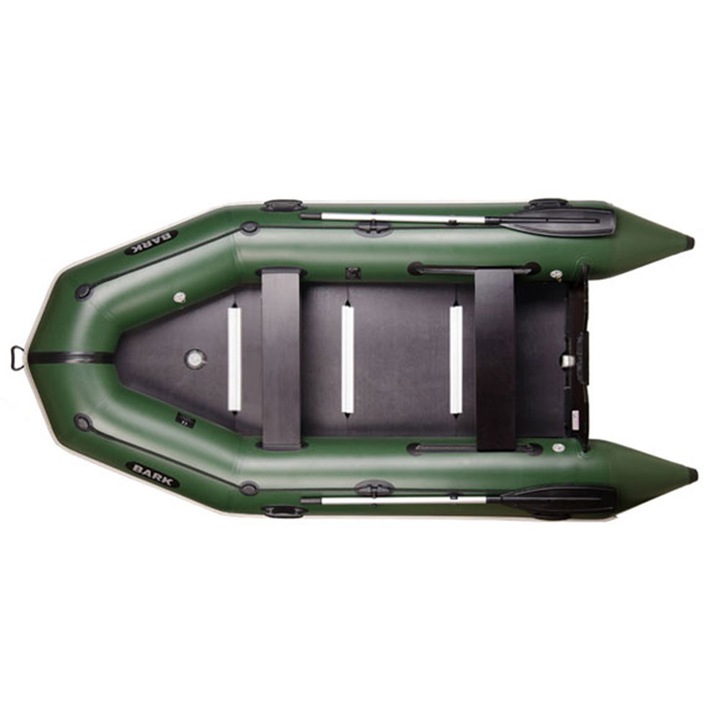 Надуваема четириместна моторна лодка Bark BT-330S надуваем кил и , твърдо дъно , подвижна задна седалка , буртик,, св.сива