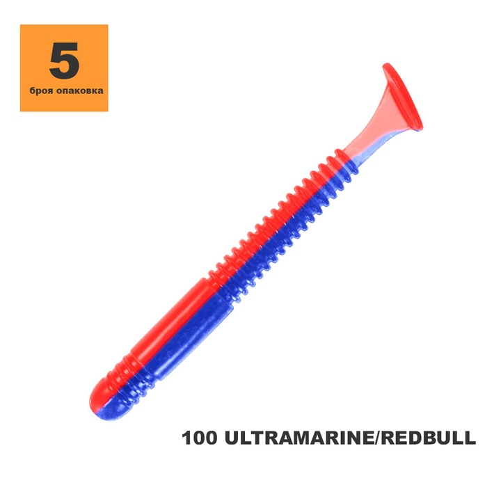 Примамка TOIRTAP ВИБРОХВОСТ«Щиповка» 3,4″ 100 Ultramarine/Red Bull