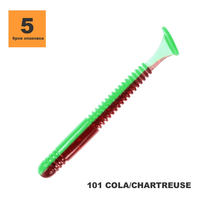 Примамка TOIRTAP ВИБРОХВОСТ«Щиповка» 3,4″ 101 Cola/Chartreuse