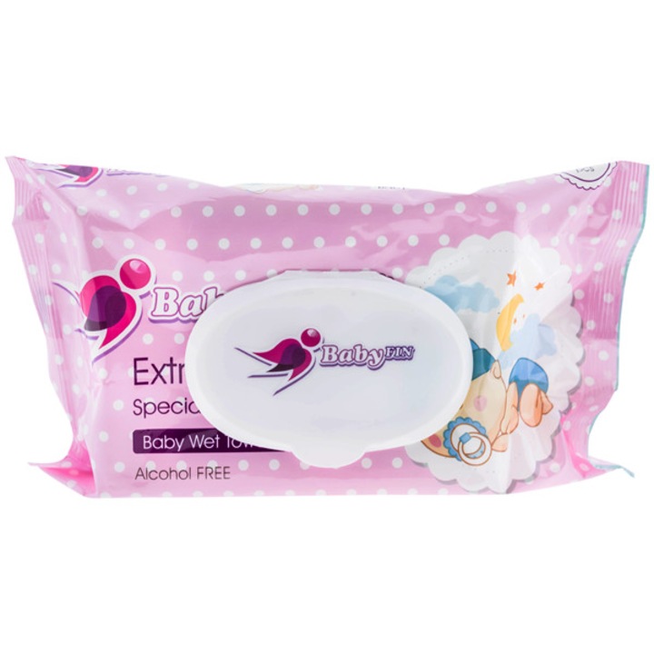 Set 10 x Servetele Umede Baby Fin cu Capac - 72 buc Roz