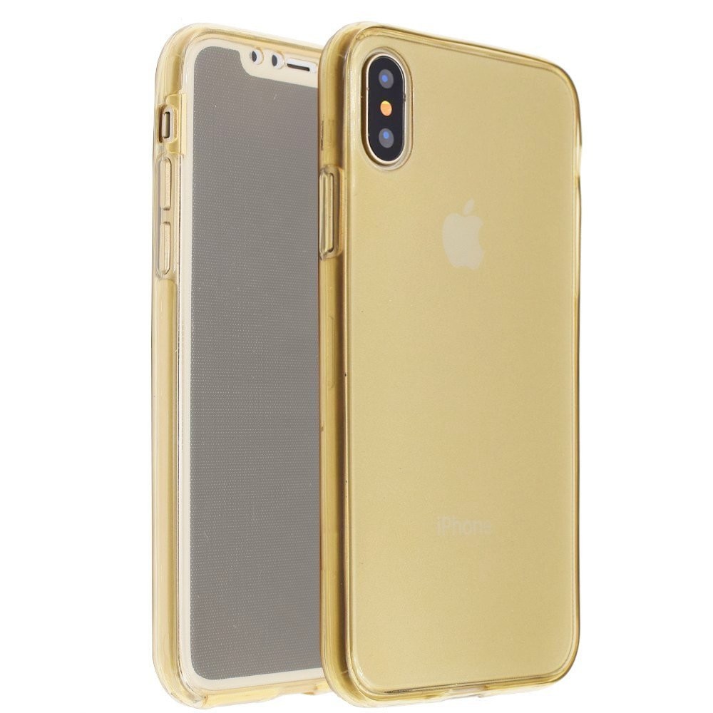 Husa Full TPU 360° (fata + spate) pentru iPhone X, Gold transparent
