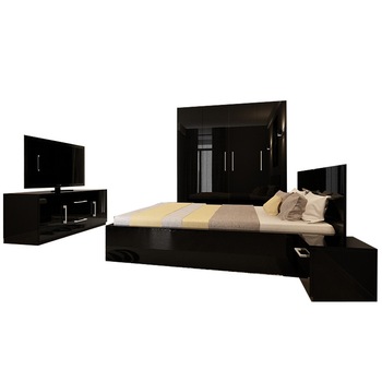 Set Mobila Dormitor COMO 2 Negru, MDF Lucios Set Mobila Dormitor COMO 2 Negru, MDF Lucios
