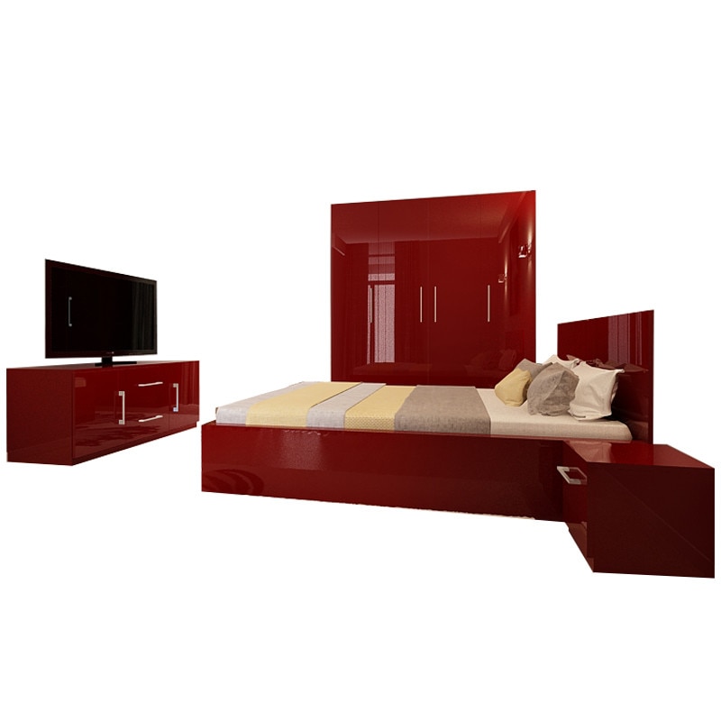 Set Mobila Dormitor COMO 2 Bordo, MDF Lucios