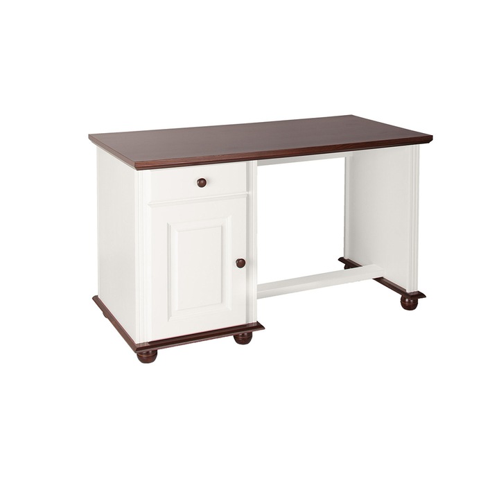 Birou Mobarta, Lemn Masiv, 2 Compartimente, 120x60cm, Alb/Maro