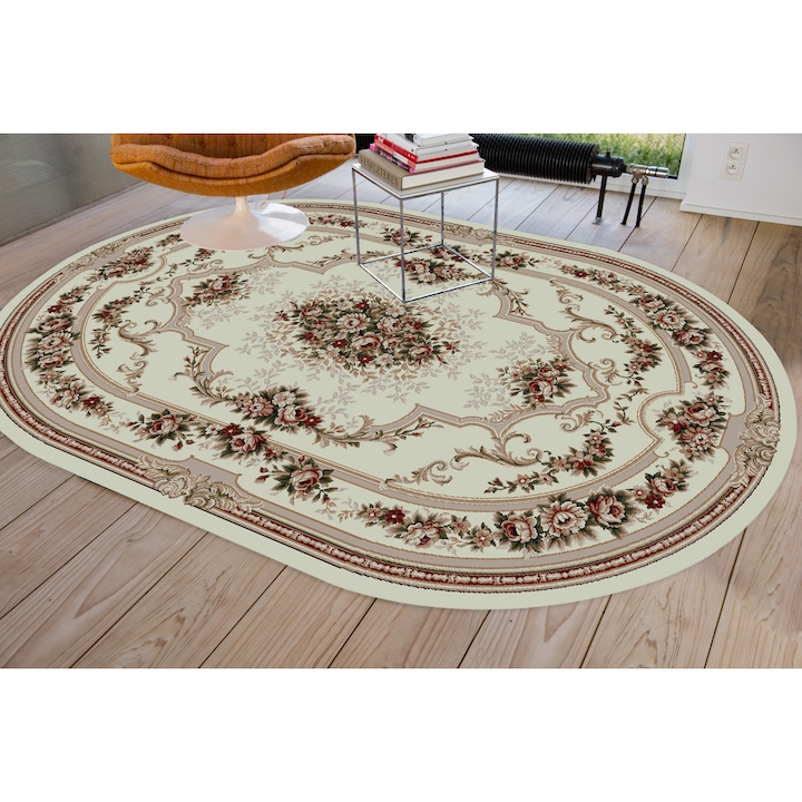 Delta Carpet Lotos 574 Klasszikus szőnyeg, krém / bézs, ovális, 60x110 cm, 1800 gr / m2