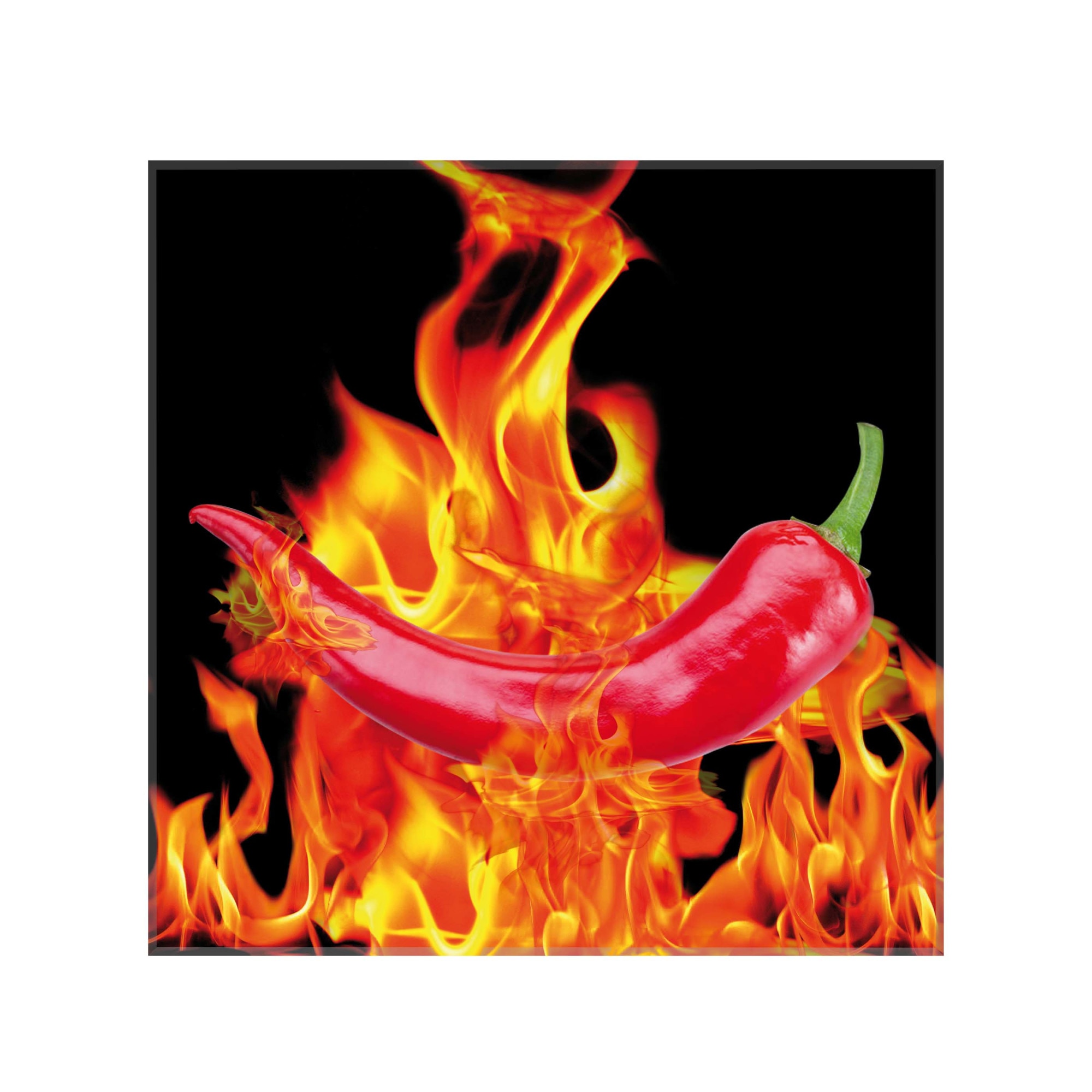 Sticla bucatarie securizata Saint Gobain Glass®, imprimata 65x65cm, protectie antistropire pentru aragaz, Ambra Deco, Legume ardei in flacari