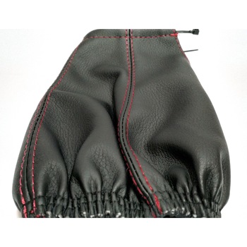 Manson AlMar maneta de viteze auto din piele, universal, neagra cu cusatura rosie Manson AlMar maneta de viteze auto din piele, universal, neagra cu cusatura rosie