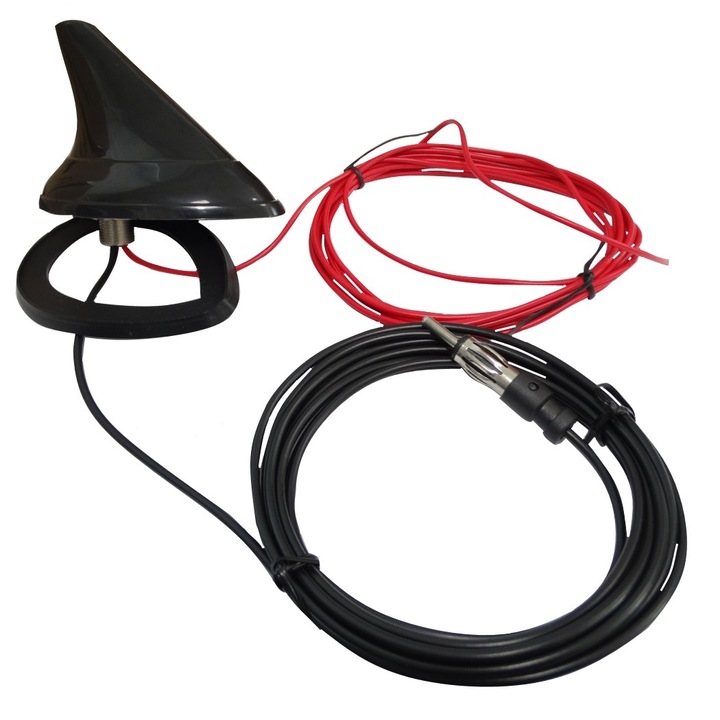 Автомобилна антена AERZETIX, тип акула, AM-FM, DIN, 12V, усилване АМ:2dB, Черна