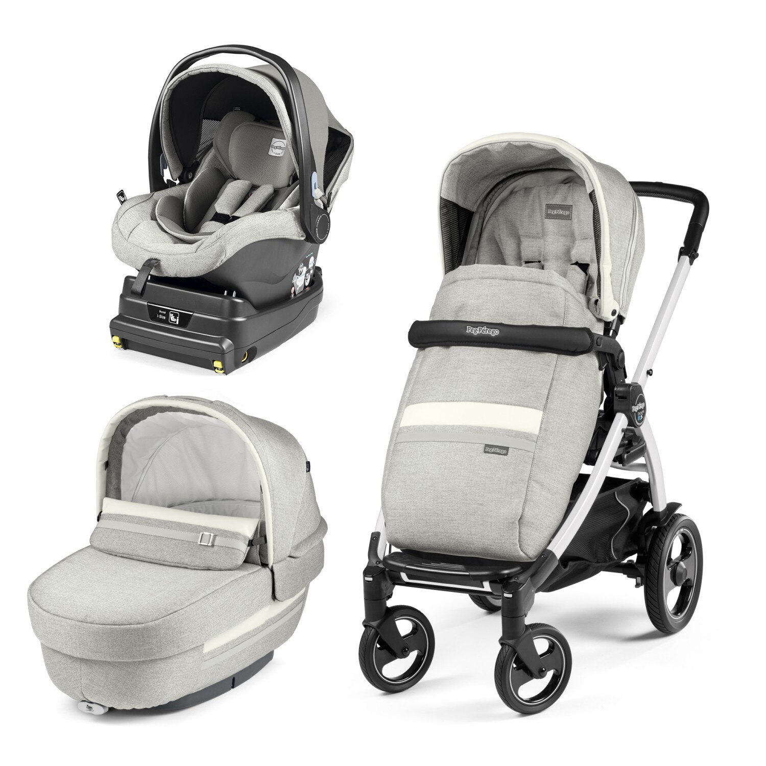 Carucior 3 In 1, Peg Perego, Book Plus 51 S, Titania White, i-Size, Luxe, Luxe Pure