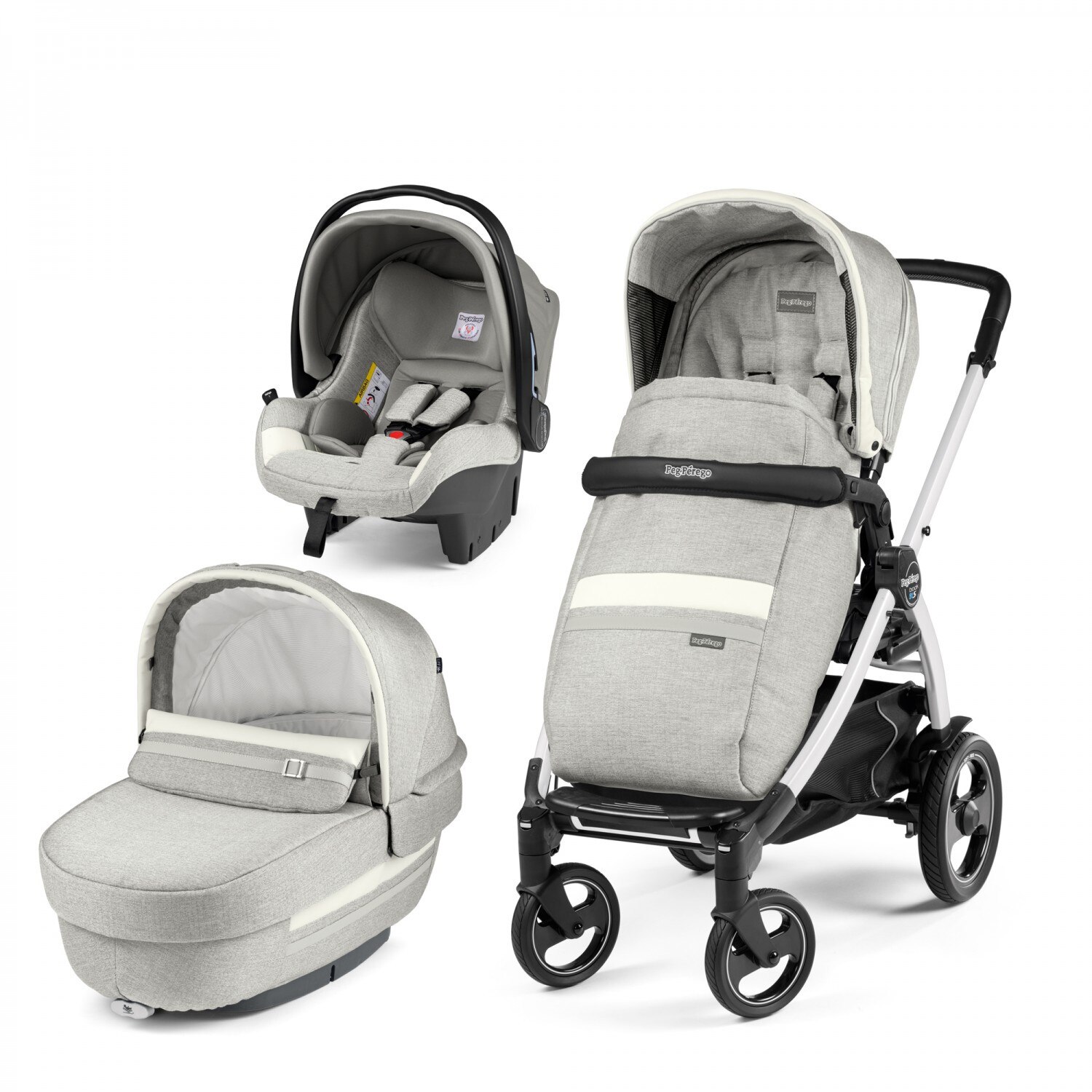 Carucior 3 In 1, Peg Perego, Book Plus 51 S, Titania White, Luxe, Luxe Pure
