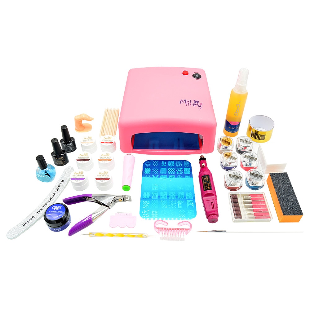 Kit unghii cu sabloane de unghii, perie praf si punctator