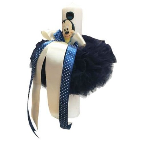 Lumanare de botez, imprimeu Mickey, bleumarin, 28 cm
