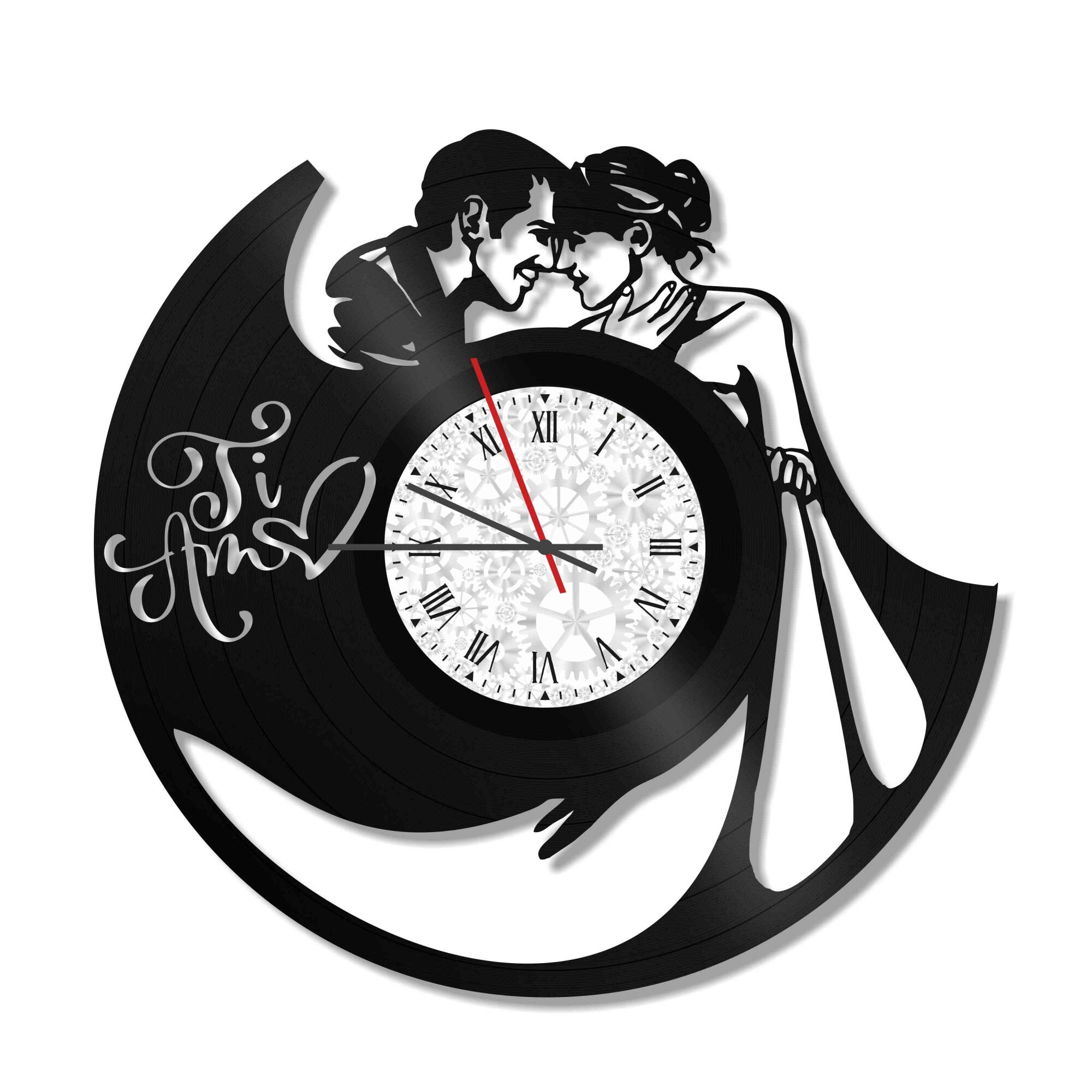 Ceas de perete Vintage din vinil Revival Vinyl Wall Clock Ti Amo Ziua indragostitilor - diametru 29cm