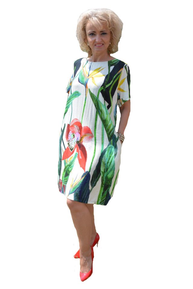 Rochie lejera de zi cu buzunare ascunse si imprimeu colorat, D&J Exclusive, Multicolor