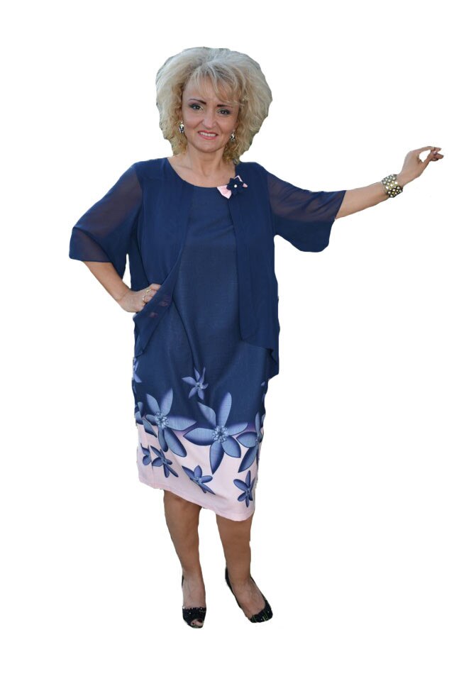 Rochie deosebita cu imprimeu floral, D&J Exclusive, Bleumarin-plamaniu