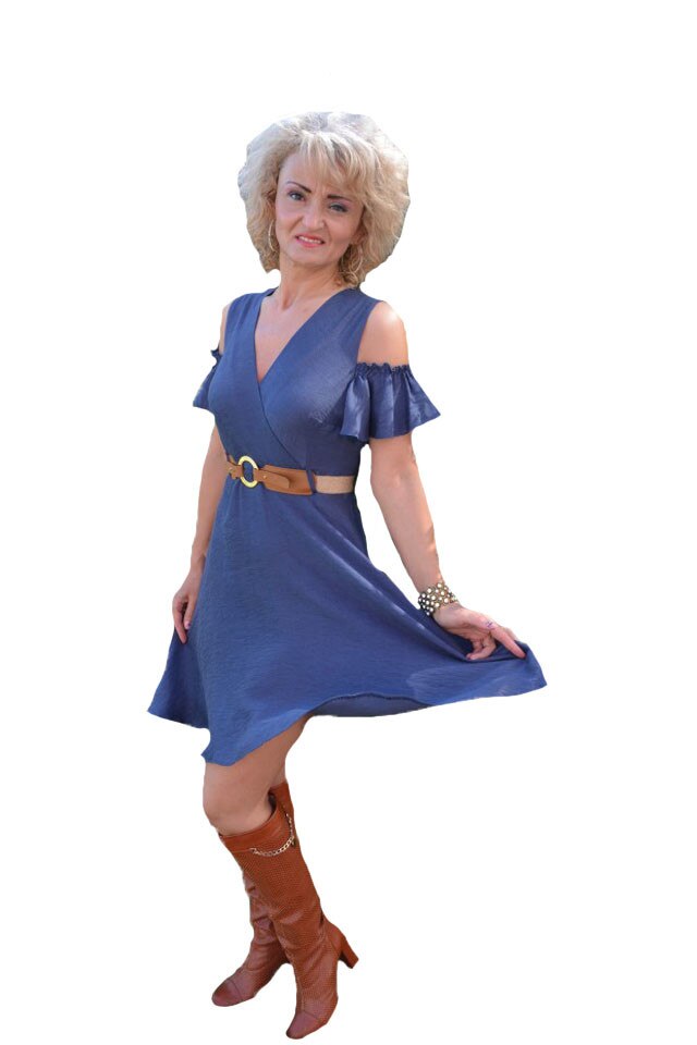 Rochie rafinata de vara cu maneca crapata la umar,D&J Exclusive, Albastru marin