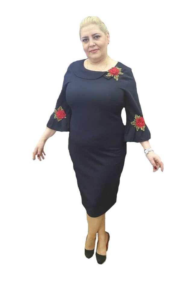 Rochie casual-elegant cu maneca trei sferturi, D&J Exclusive,Bleumarin