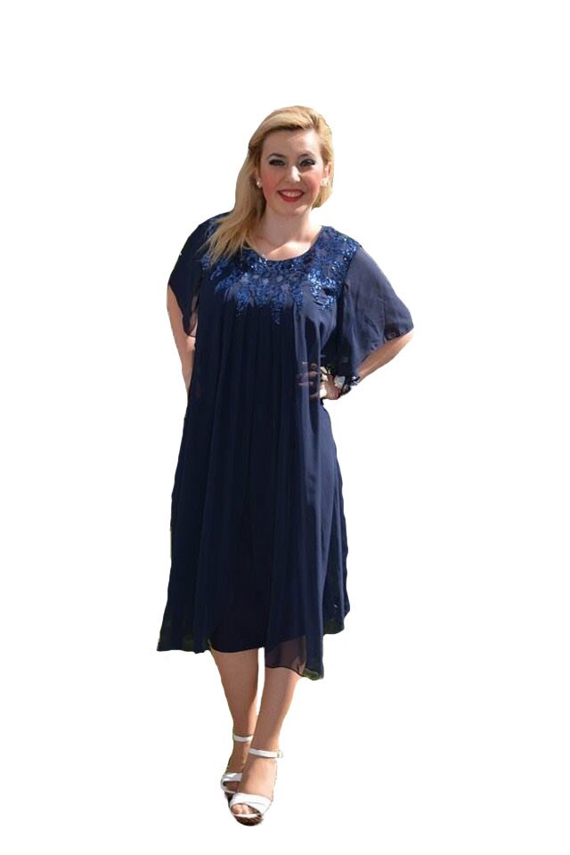Rochie vaporoasa de ocazie cu paiete lucioase, D&J Exclusive,Bleumarin, Albastru marin